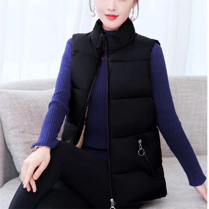 2024 Autumn Winter Women Solid Loose Vest Stand Collar Long Vest Jacket Cotton Padded Women Windproof Warm Waistcoat 5XL