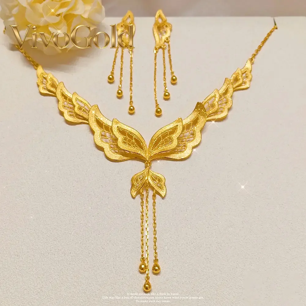 

Ожерелье VivoGoldButterfly Love из чистого золота 9999 пробы, 24K, нишевое, модное, изысканное, ажурное, в стиле ретро, универсальное, для женщин