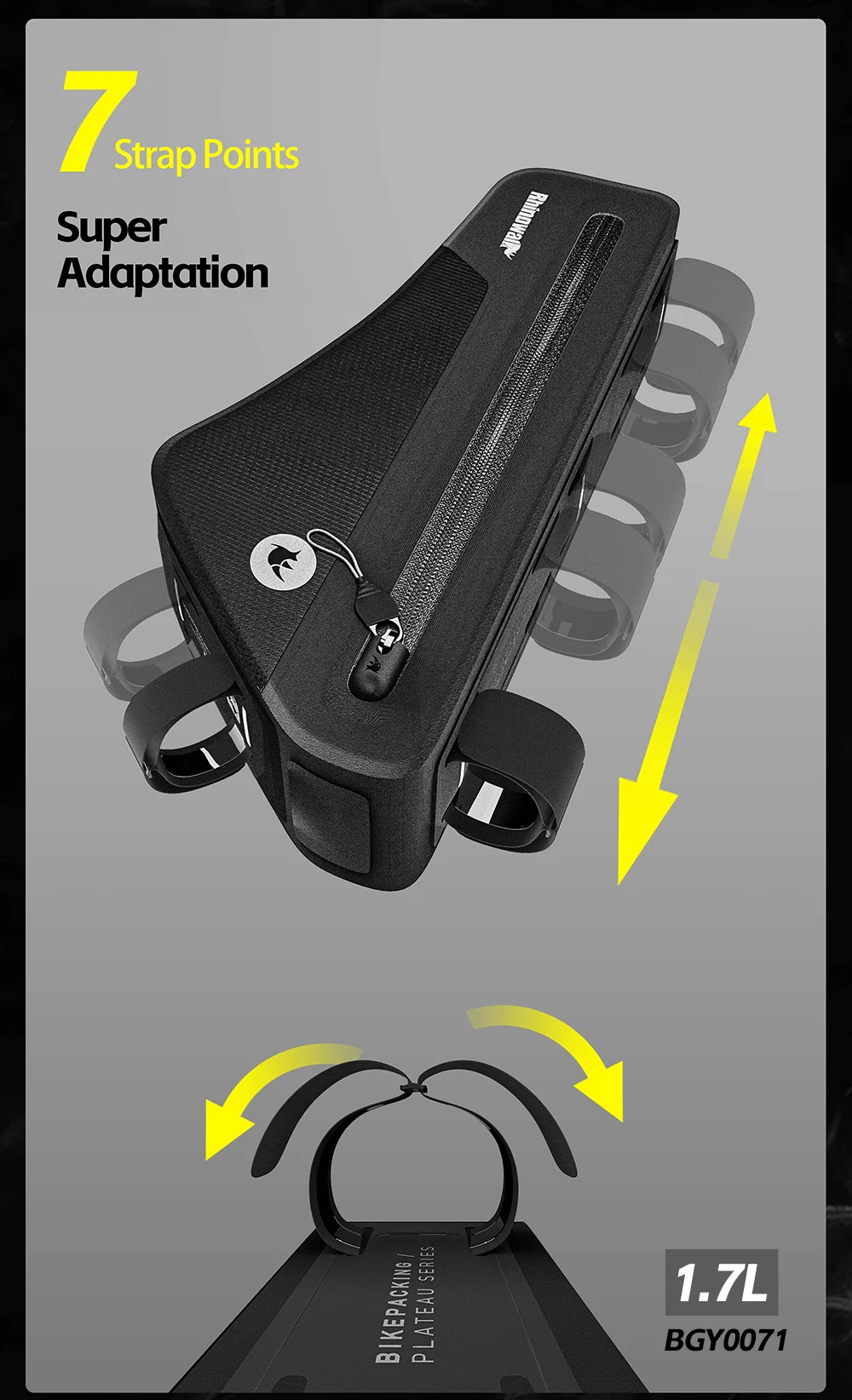 Rhinowalk Fahrradrahmentasche 1,7/2,6 l IPX4 wasserdichte Dreiecksschlauchtasche rutschfest lackfest für MTB- und Rennrad Radfahren Bikepacking – Detail 13