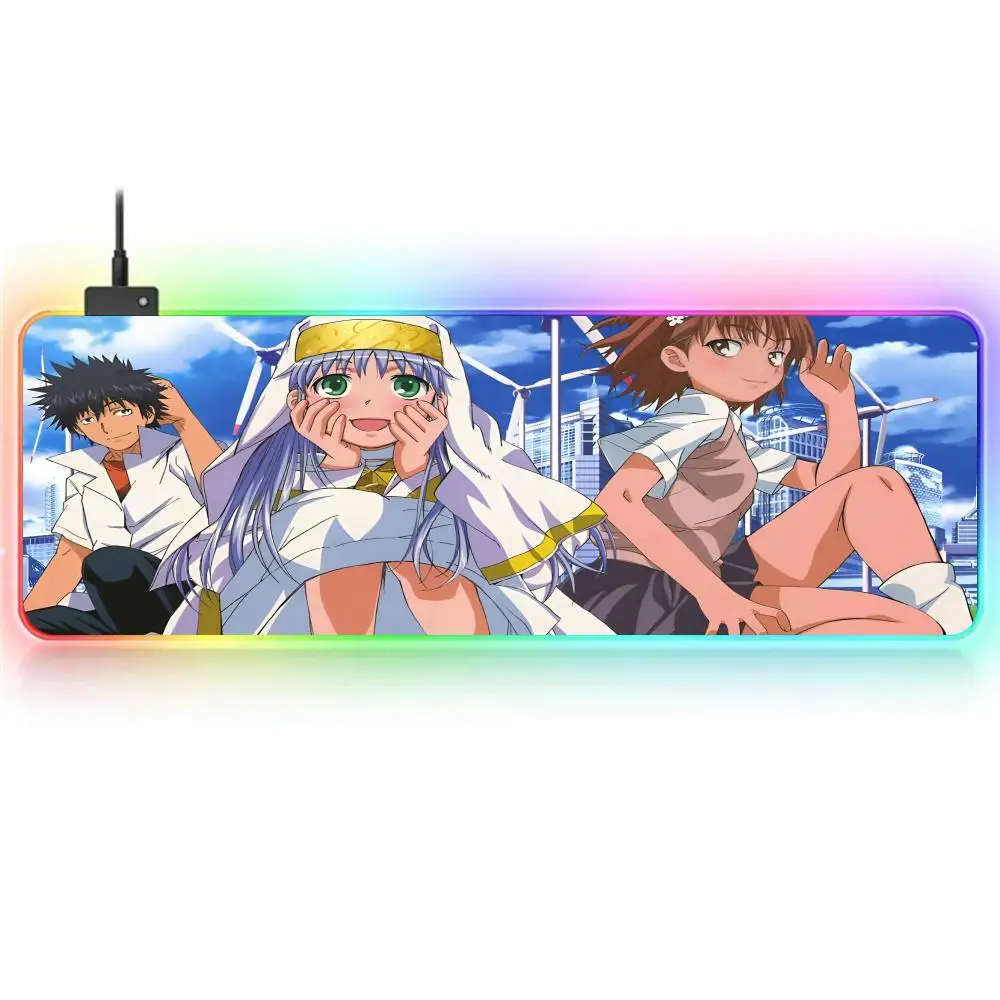 Anime A Certain Magical Index Mouse Pad RGB Large Gaming Mouse Pad Non-slip Rubber Base Keyboard Pad LED Mouse Pad