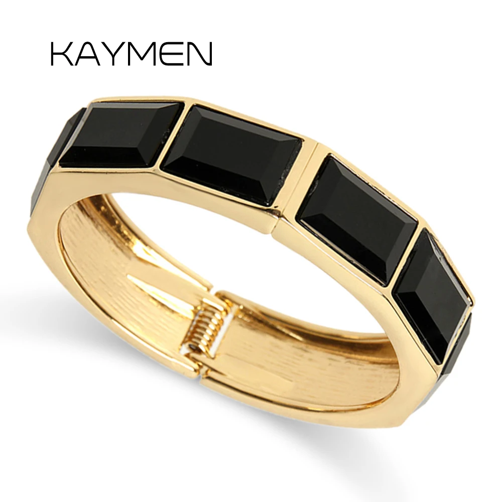 

KAYMEN New Rectangle Shape Crystals with Gold Color Minimalist Statement Cuff Bracelet Fashion Bangle Jewelry Lady's Accessories