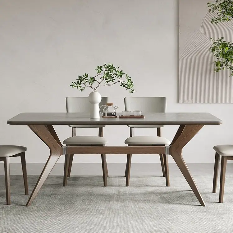 Nordic solid wood slate dining table and chairs modern simple household ash walnut matte high-end home dining table
