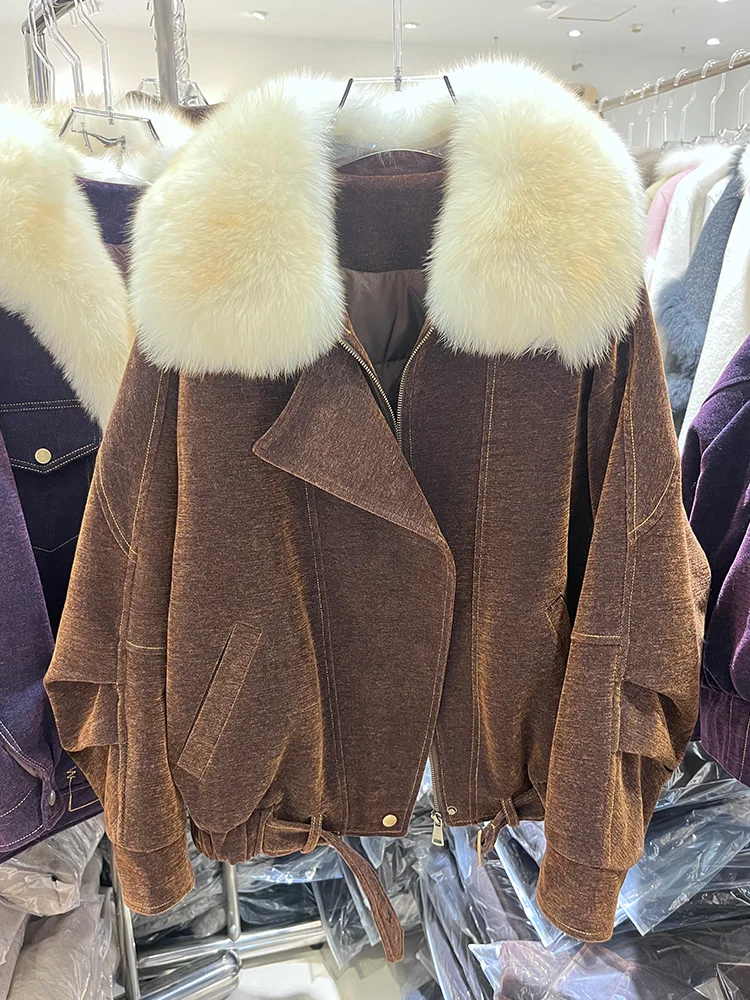 Nouvelle mode hiver chaud femmes réel naturel col de fourrure de renard doudoune d'oie bouffante Parka vestes épais vêtements d'extérieur