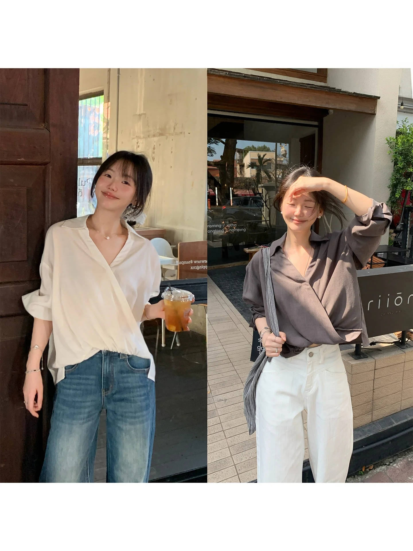 

Commute Sle V-Ne Long Sve Women's irt Korean Version Loose Fit Breathable Fiber Spring 2026 Casual Wear