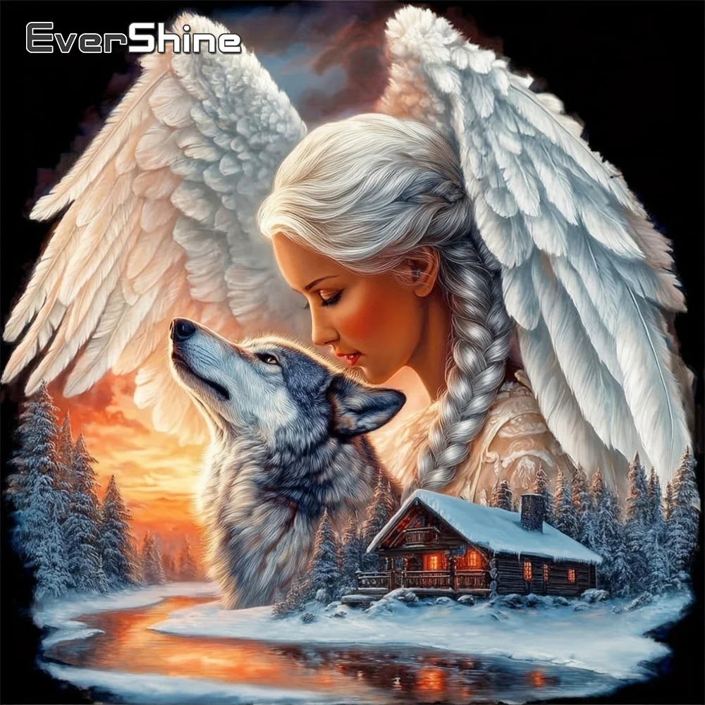 EverShine Diamond Embroidery Portrait Woman Picture Rhinestones 5D Wings Mosaic Wolf Full Drill Painting House Home Decor