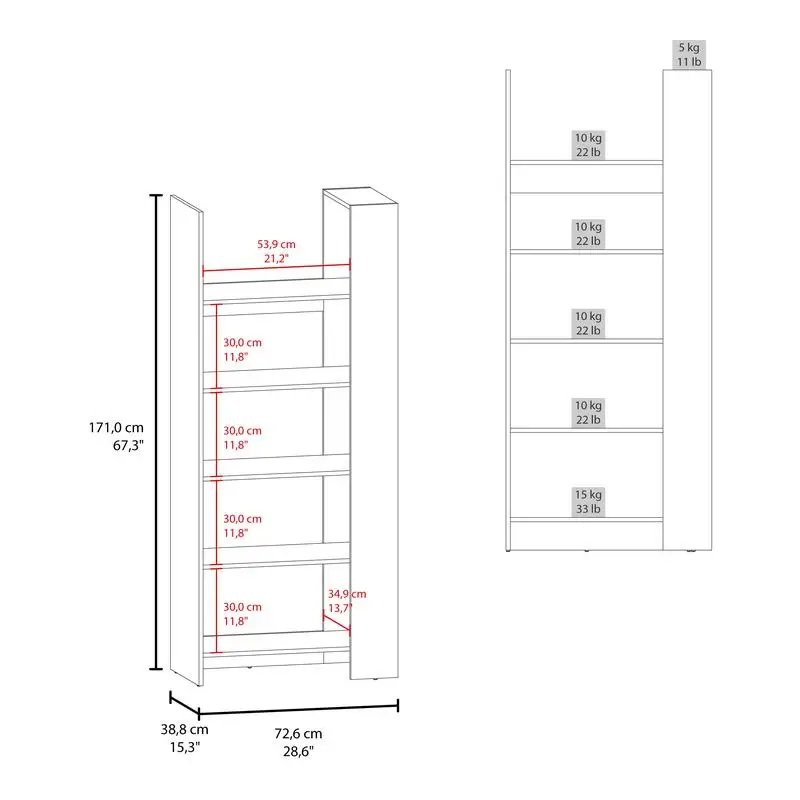 5-Shelf Open Bookcase, Contemporary Design for Display & Storage, Stained Walnut Finish, Versatile Home Organizer