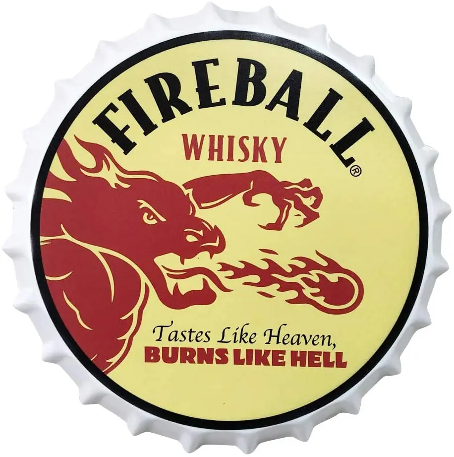 Fireball Decorative Bottle Caps Metal Tin Signs Cafe Beer Bar Decoration Plat 13.8