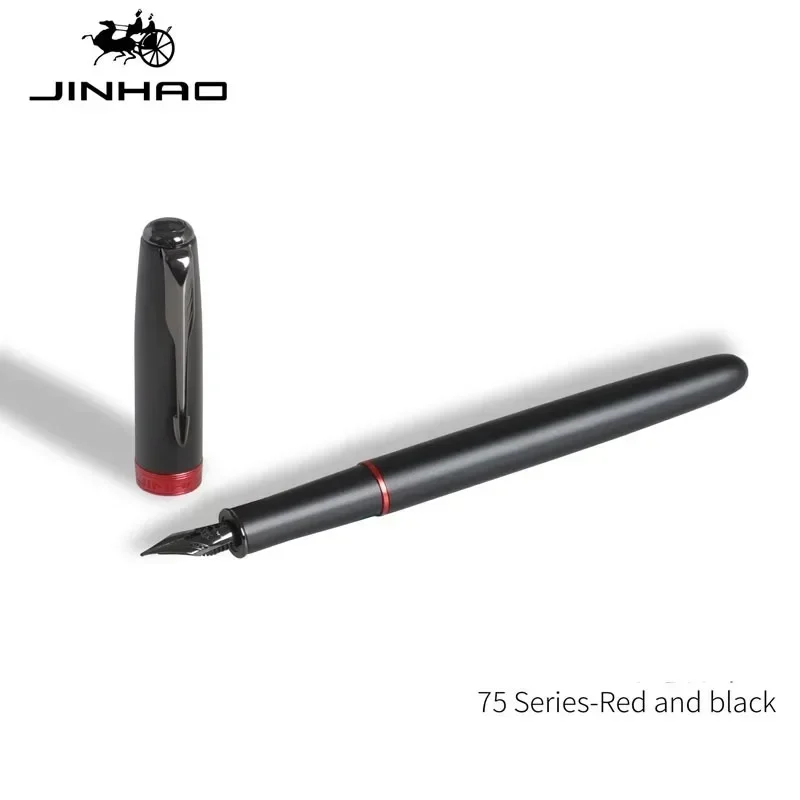 Imagem -03 - Jinhao-caneta-tinteiro de Metal Preto e Vermelho Tinta Clássica Caneta de Escrita Finanças Negócios Escritório Material Estudante Papelaria Escolar 75