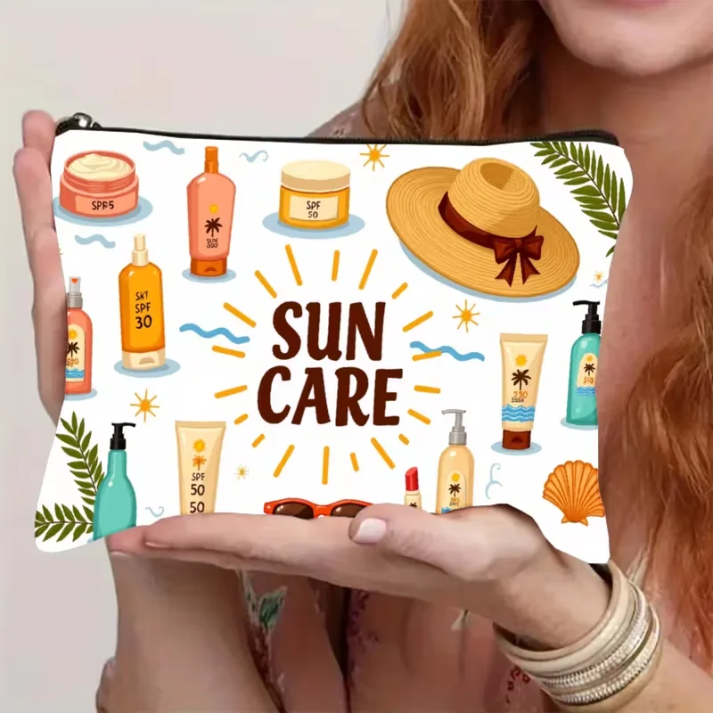 1 Stück Sonnenschutz-Hautpflege-Organizer-Tasche, Sommer-Strand-Stil Make-up-Tasche - Ideales Geschenk für Reisen mit Reißverschluss, Reise-Essential