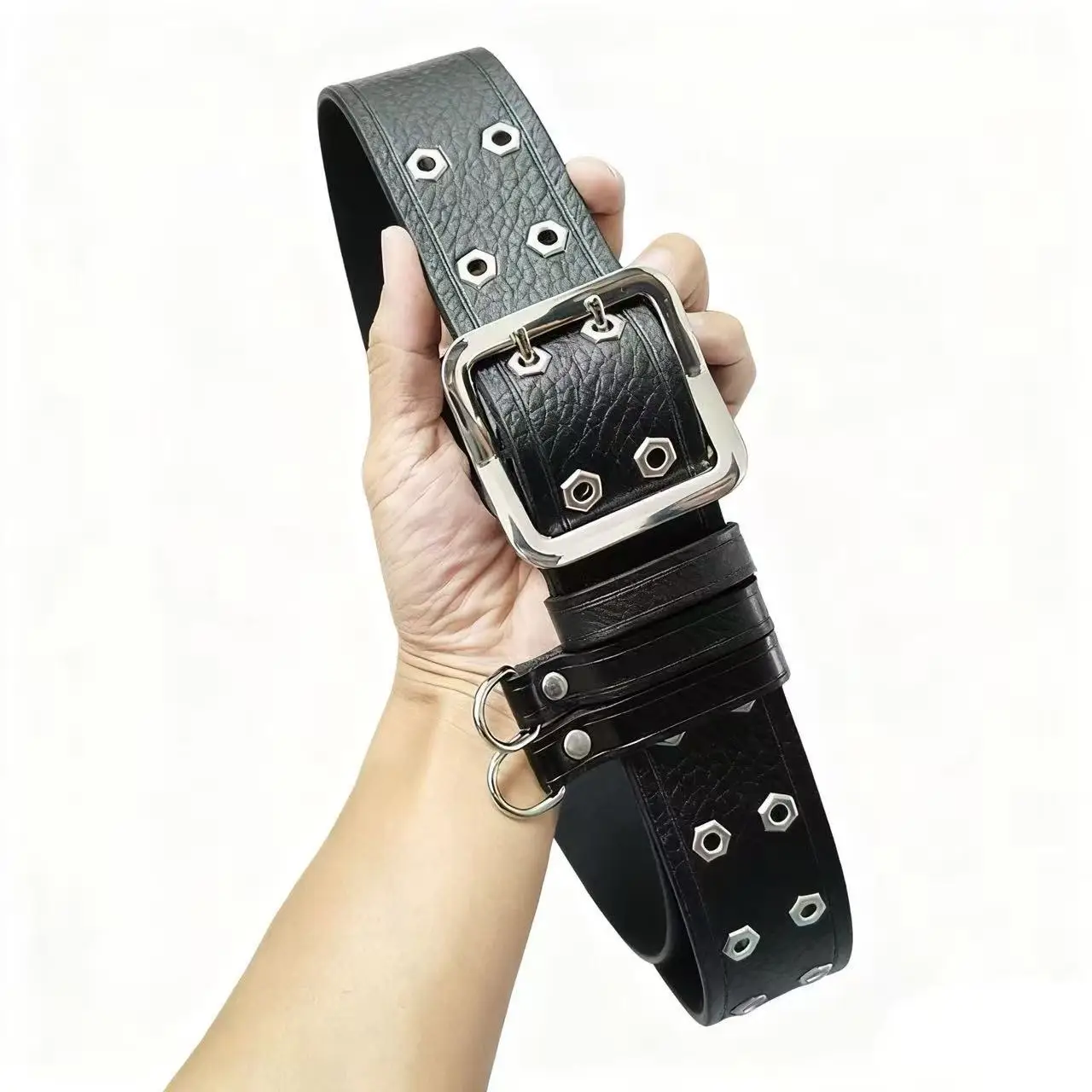 4.8 سنتيمتر جلد البقر الحقيقي الرجال مزدوجة الصدر خاص اتسعت حزام حزام التدريب في الهواء الطلق متعددة الوظائف حزام معركة خاص