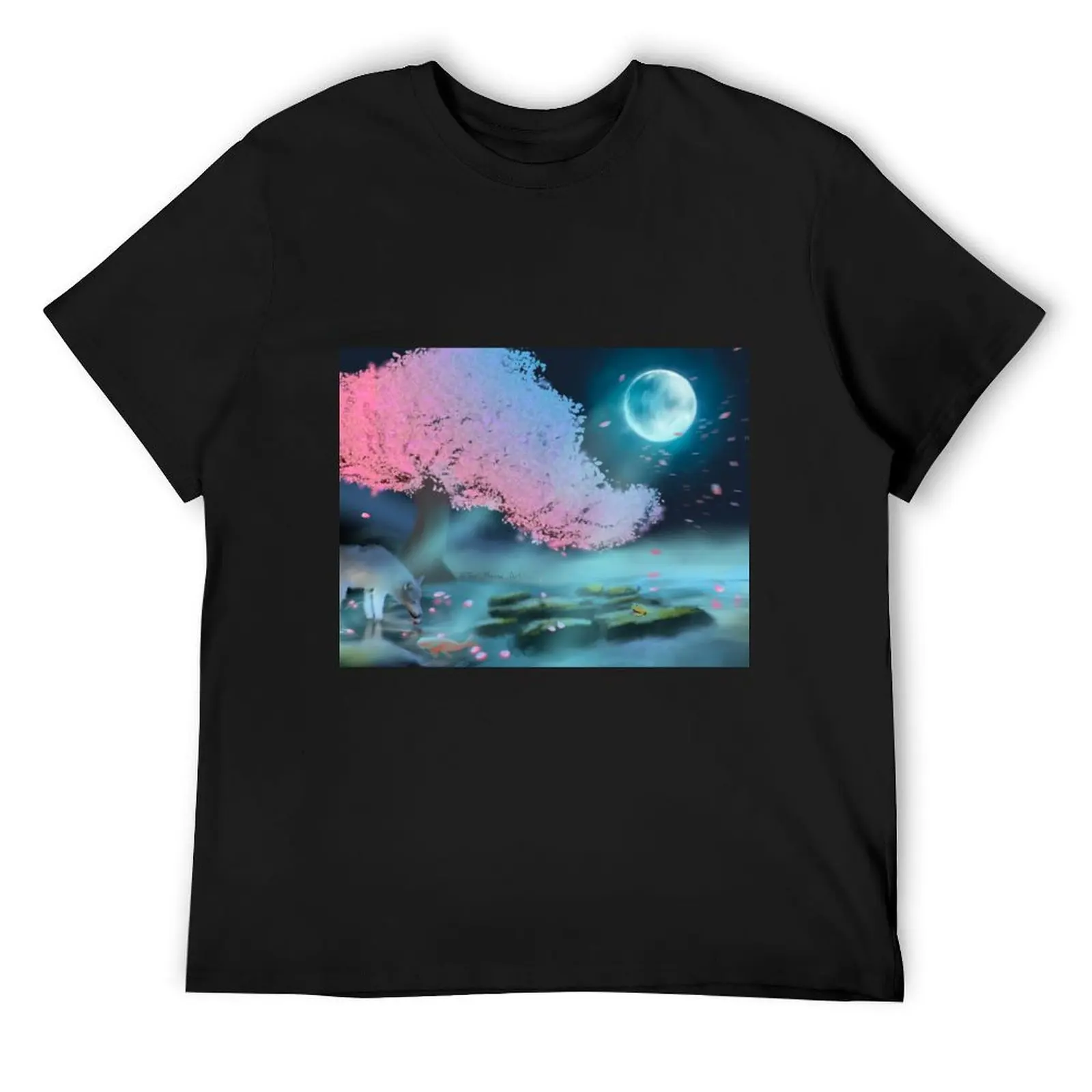 

Wolf Moonlight Tree Scenic Drawing T-Shirt heavyweights quick-drying customs design your own tee shirts for men