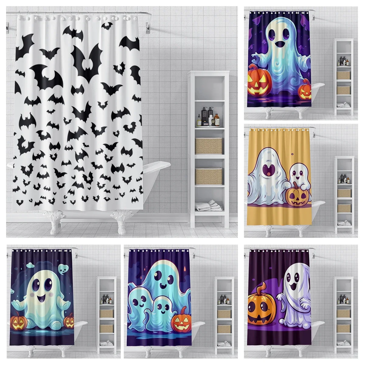 Home decoration shower curtains bathroom waterproof curtain fabric Modern Nordic Living Room happy Halloween Autumn Pumpkin