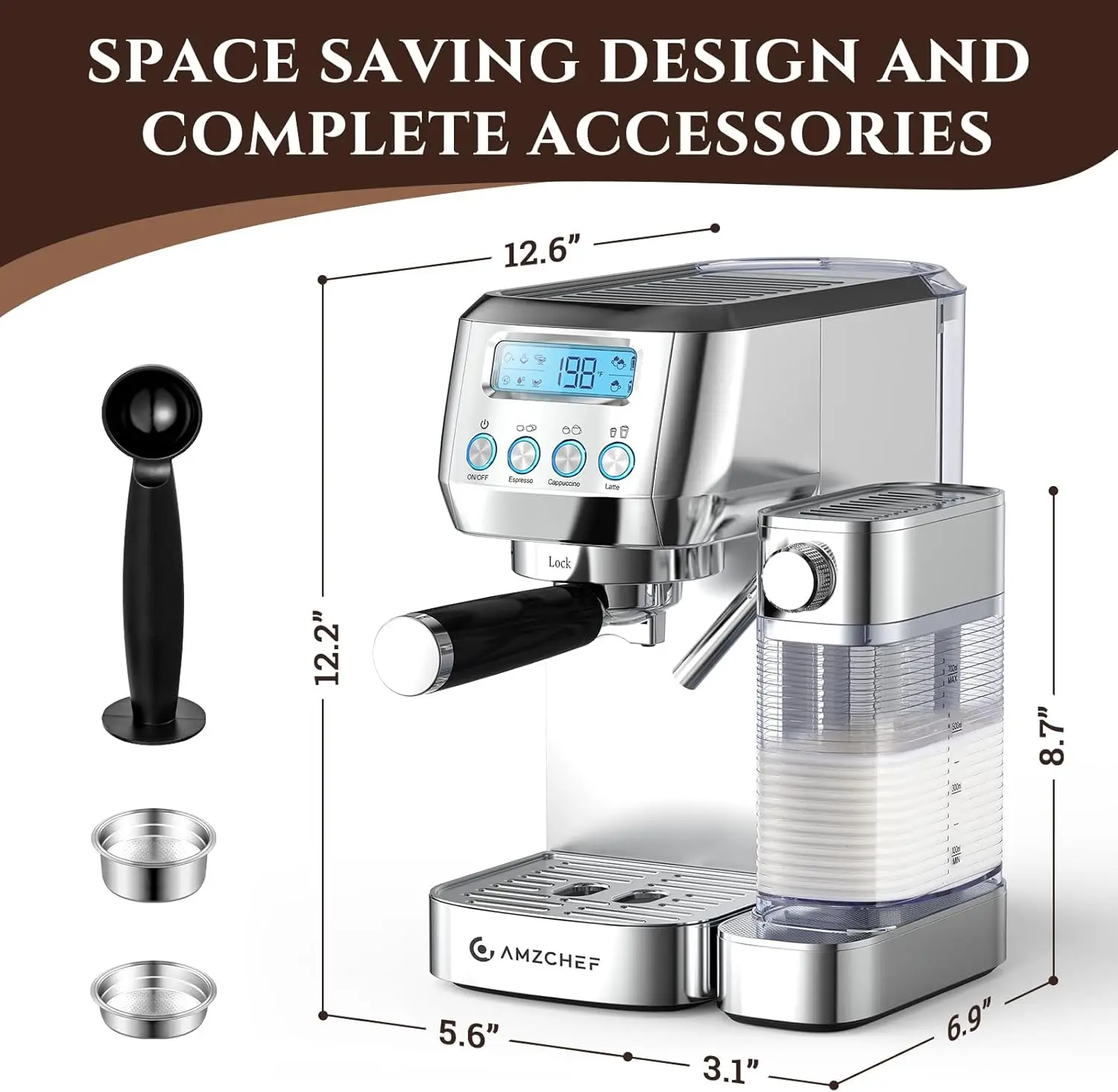 Espresso Machine with Bar Cappuccino Machines with Automatic Milk Frother for Home Gifts, Latte Coffee Maker with Dual Wall