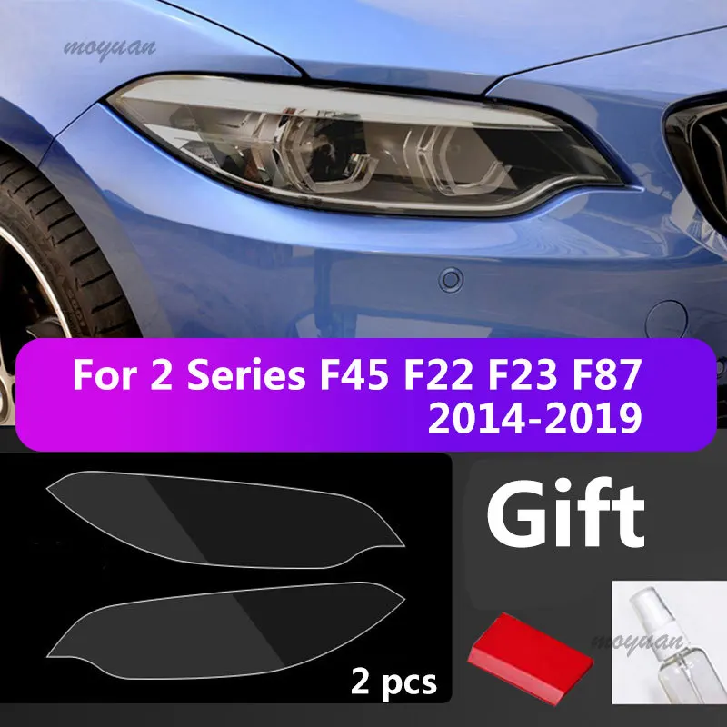 2ชิ้นผ้าคลุมไฟหน้ารถฟิล์มป้องกันสำหรับ BMW F45 F22 F87 F23 2ชุด M240I 220I สีดำ TPU อุปกรณ์เสริมสติกเกอร์ตกแต่ง