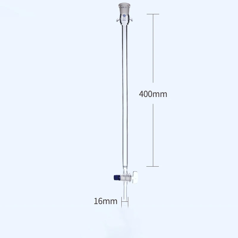 Columna de cromatografía de núcleo de arena de vidrio, diámetro de laboratorio, 24 #, pistón de vidrio, 16mm, 22mm, 30mm, 40mm