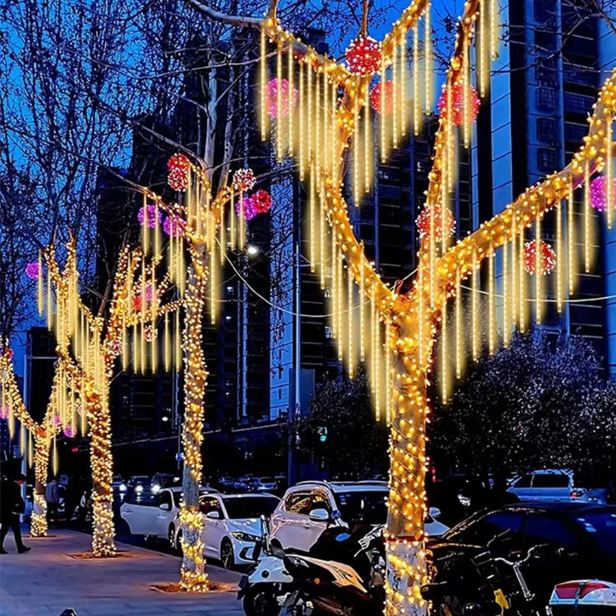 Eu/Us Plug Meteor Douche Lichtslingers Voor Buiten Straattuin Bruiloft Kerstboom Decoratie Led Vakantie Verlichting Navidad