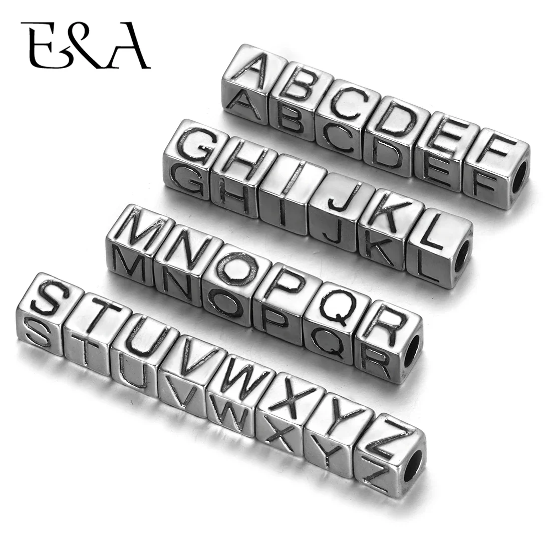 Never Fade Stainless Steel 26 Letters Beads 5mm Hole for Leather Cord Bracelet Necklace Charms DIY Jewelry Making Accessories