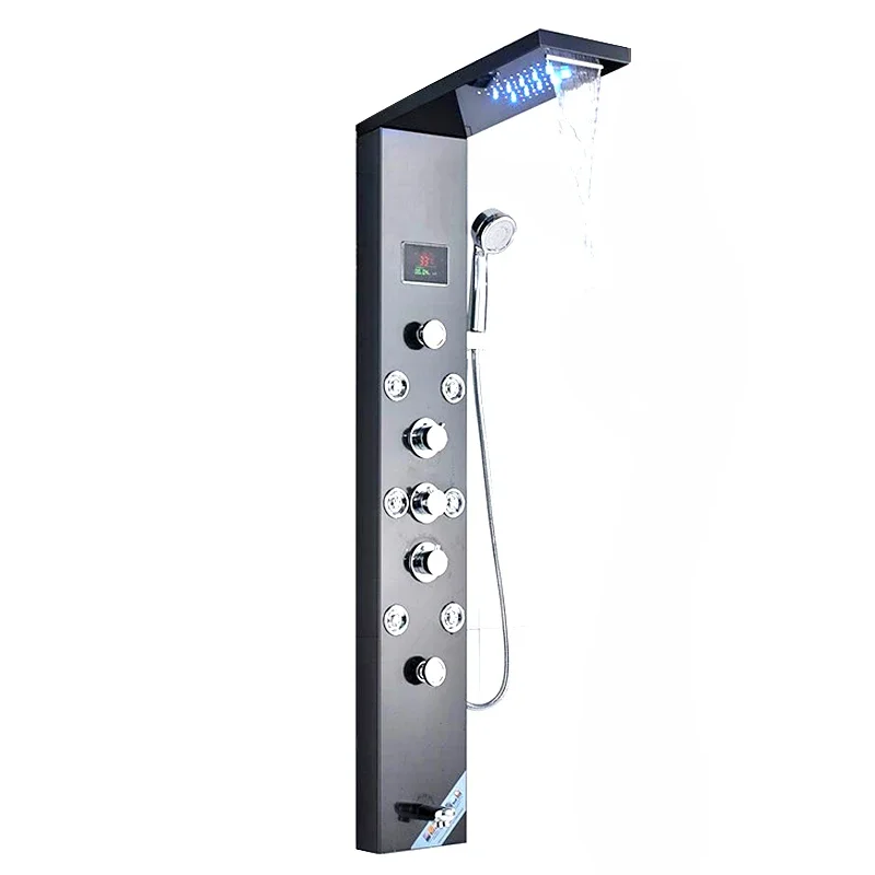 

FLG Multifunction High Quality Thermostatic Stainless Steel Contemporary Rainfall Wall Mounted LED Shower Panel