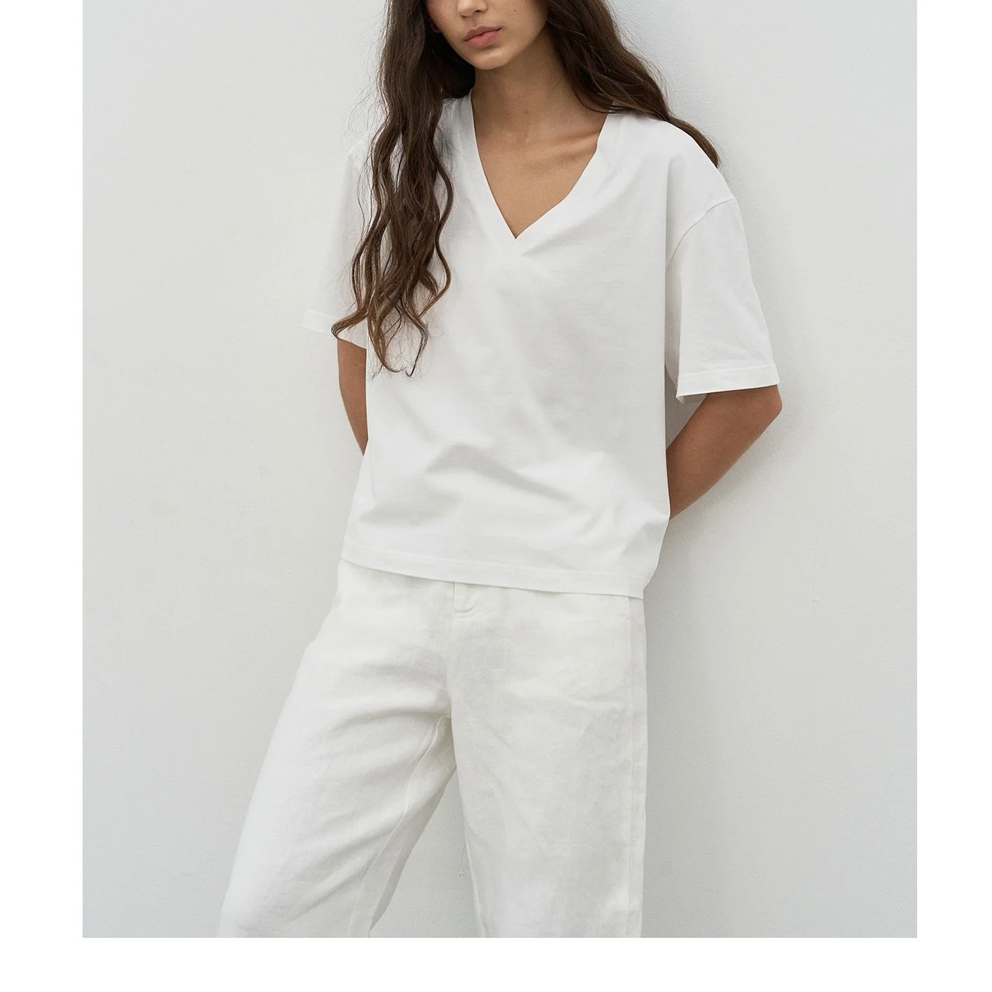 

Летняя женская хлопковая футболка с V-образным вырезом и коротким рукавом, двухцветная, повседневная, свободного кроя, однотонная, с перекрестным узором