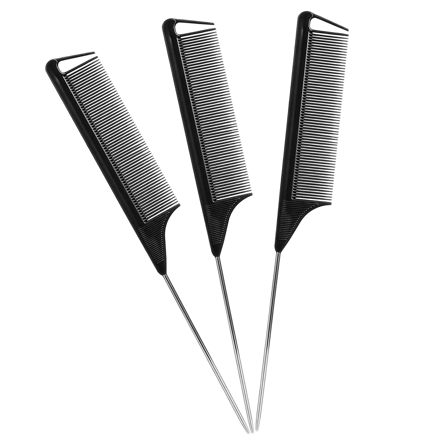 

3Pack Rat Tail Combs Set,Hair Stylists Styling Comb,Long Steel Pin Rat Tail Teasing Comb,Parting Combs for All Hair Types