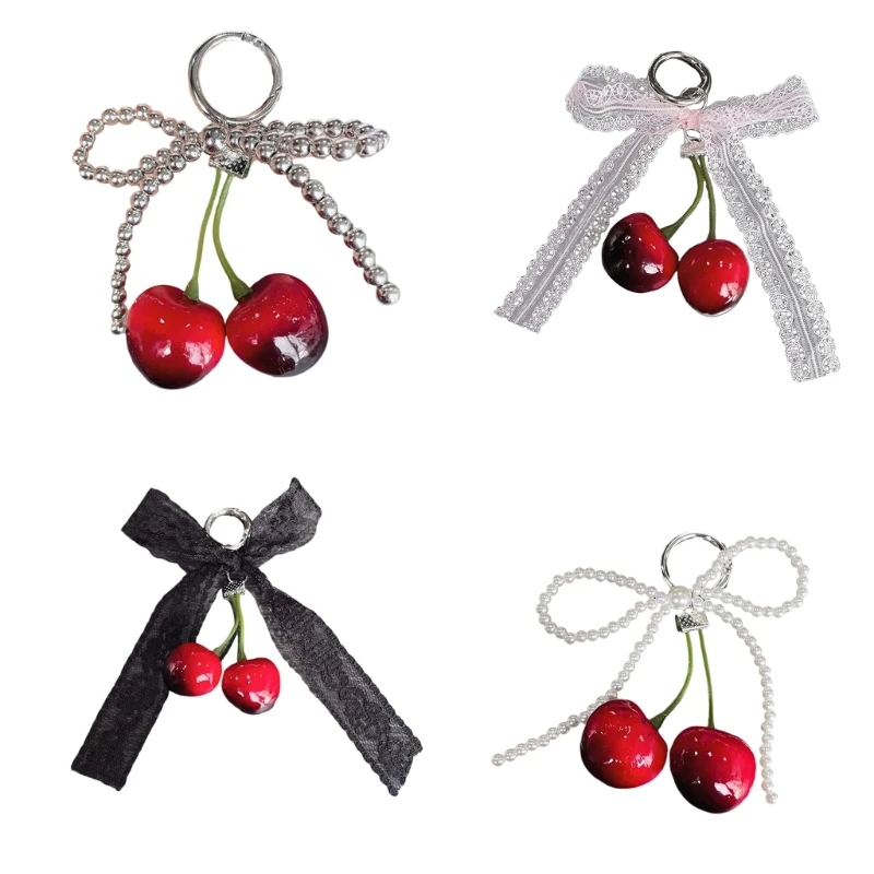 S1Y1 Cherry Bag Pendant with Ribbon Unique Key Organizers Stylish Keychain Charm