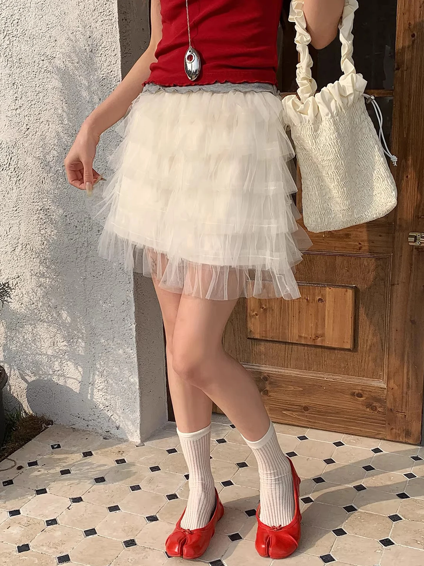 

Юбка-трапеция Princ Sle Pure Color Me с кружевной отделкой, пышная, женская, весенняя новинка, милая, омолаживающая, с высокой талией, короткая, S...