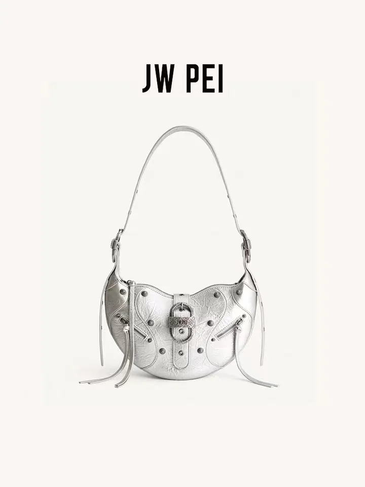 JW PEI Oil Wax Leather Horn Bag for Women\'s Large Capacity Motorcycle Bag, Single Shoulder Crossbody Bag, Luxury Underarm