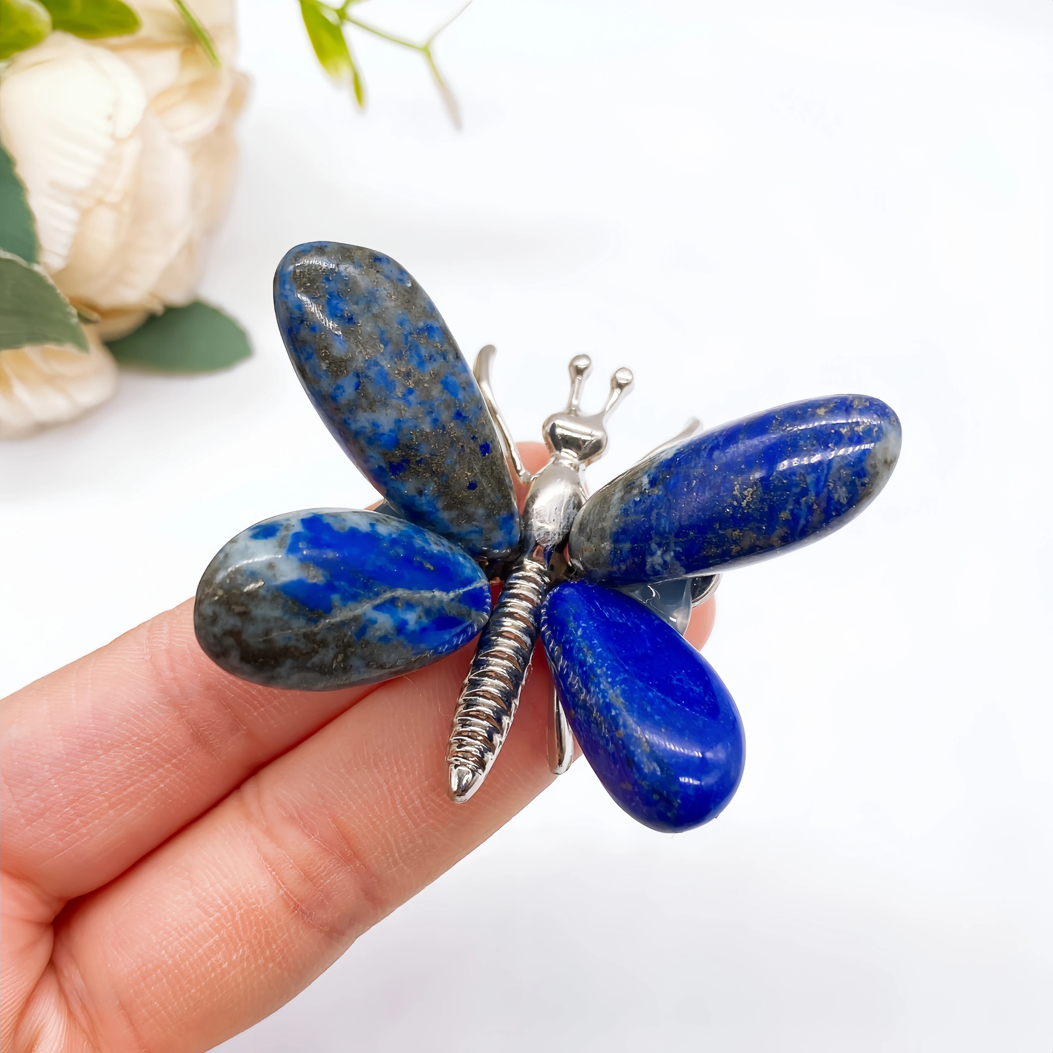 1PC Natural Lapis Lazuli Butterfly Crystal Blue Quartz Stone spar crafts Dragonfly Reiki Healing Home Decor Children Gift