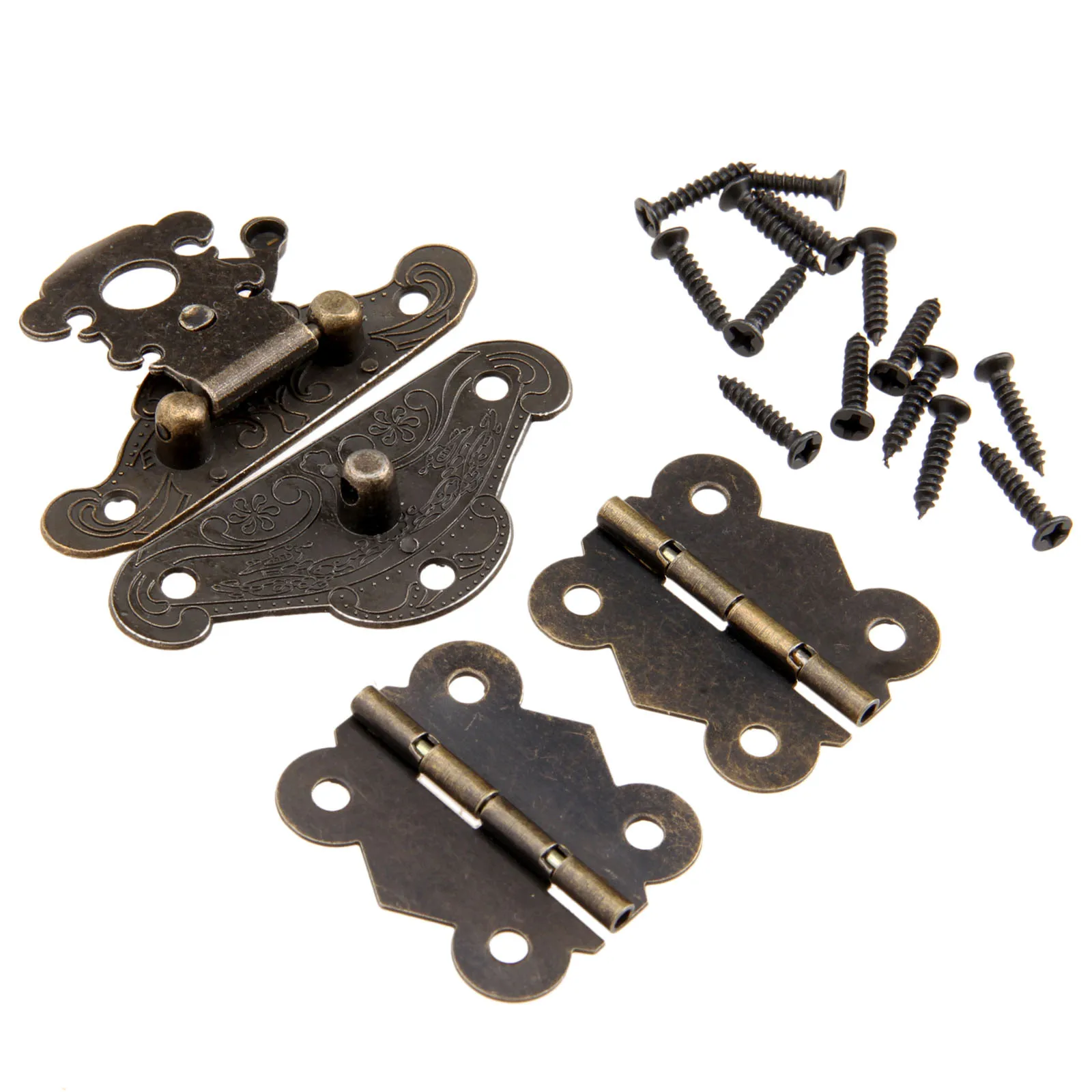 3pcs/set Vintage Cabinet Jewelry Chest Suitcase Box Latch Hasps Clasp Buckle with Butterfly Hinges and Screws Furniture Hardware