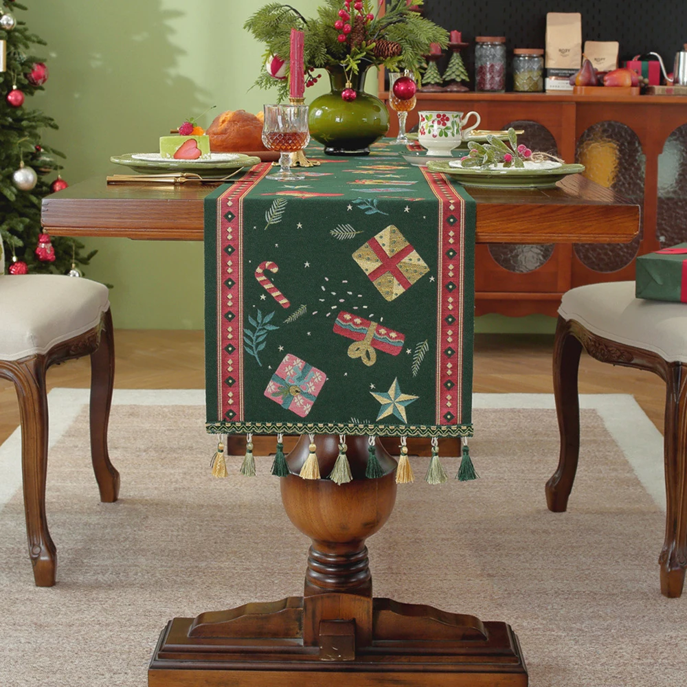 Christmas GreenTable Runner Yarn-Dyed Jacquard Household Polyester Tablecloth Table Runers End Curtain Cover Towel Decor Home