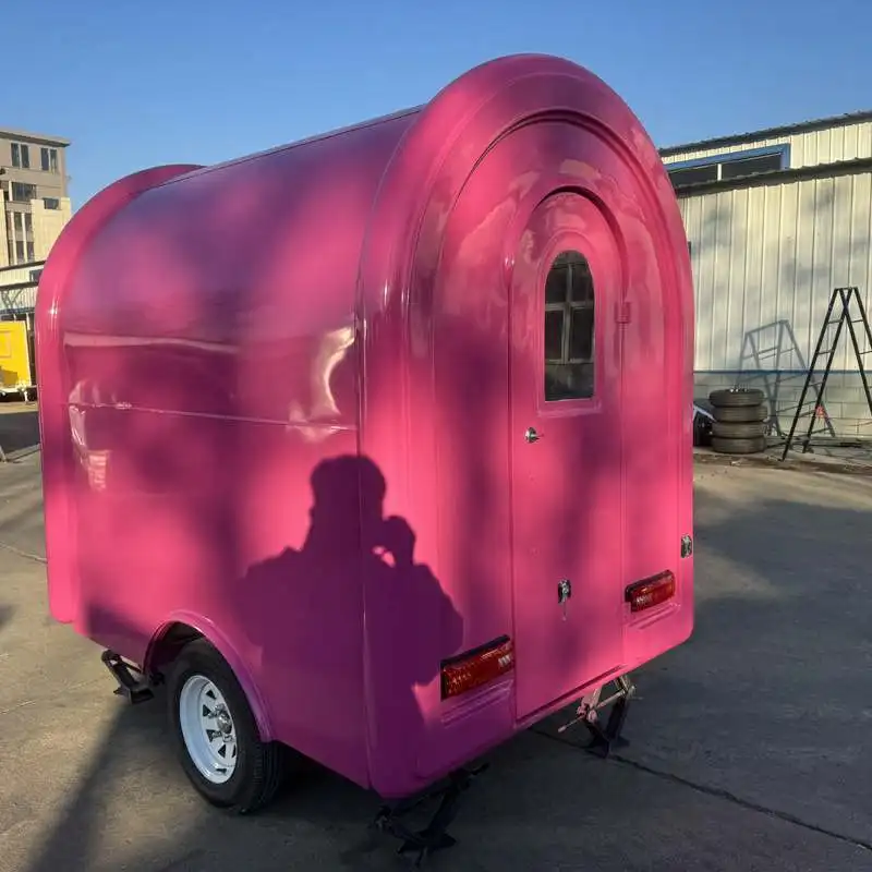 Elegant Curved Design Mobile Coffee Trailer Round Food Cart With Window For Espresso And Juice Sales