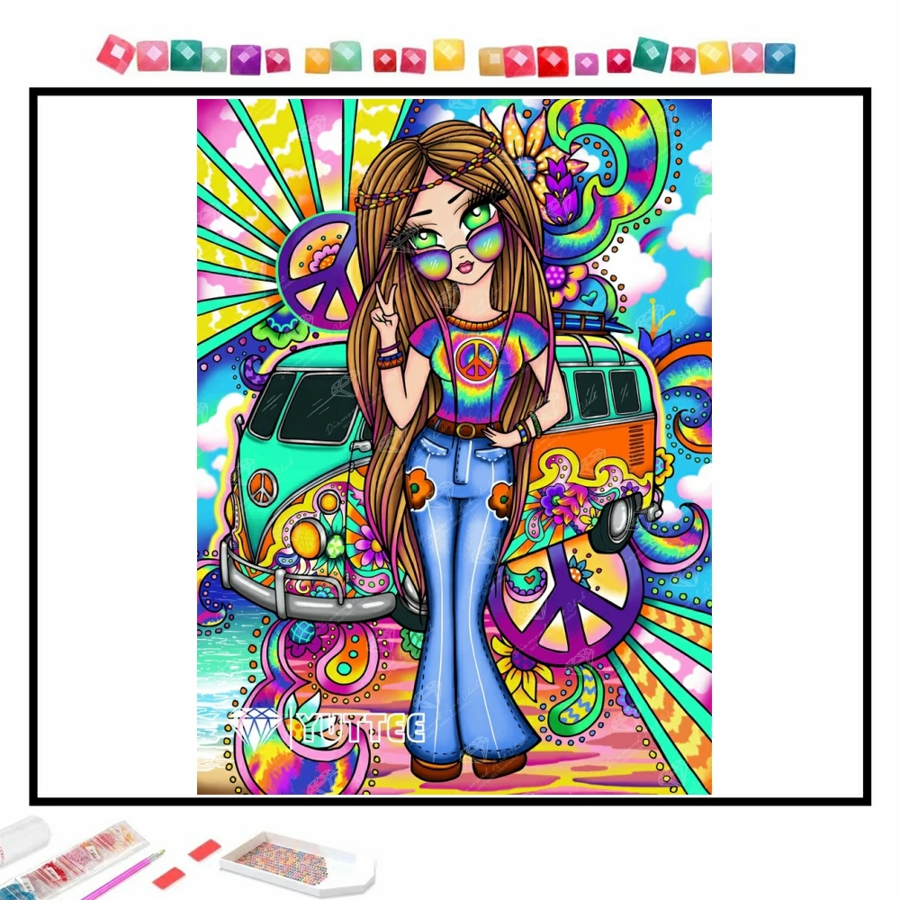 

Groovy Girl 5D DIY Diamond Painting Cross Stitch Fantasy Colorful Cartoon Mosaic Pictures Embroidery Rhinestones Home Decor Gift