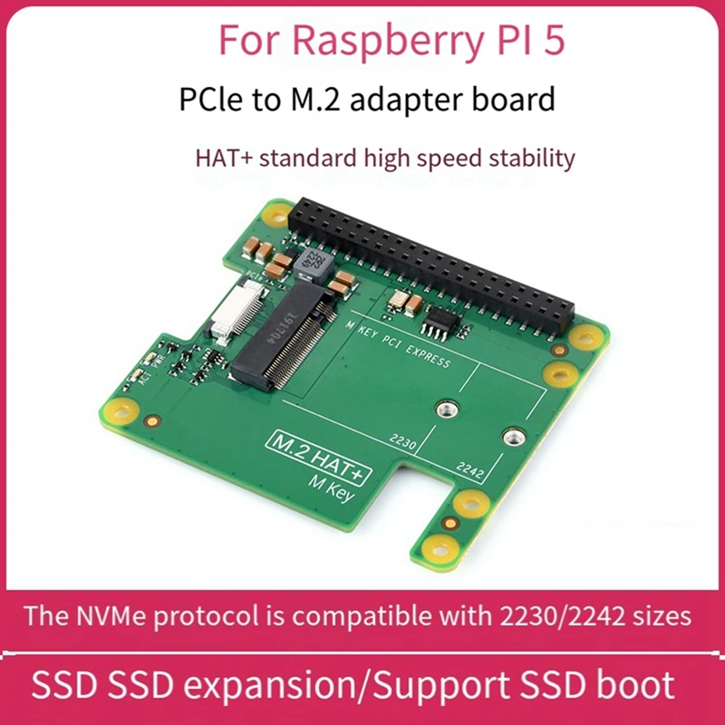 For Raspberry Pi 5 Pcie To M.2 HAT+ Nvme SSD Expansion Board Gen2 Gen3 For 2230 2242 Nvme M.2 SSD