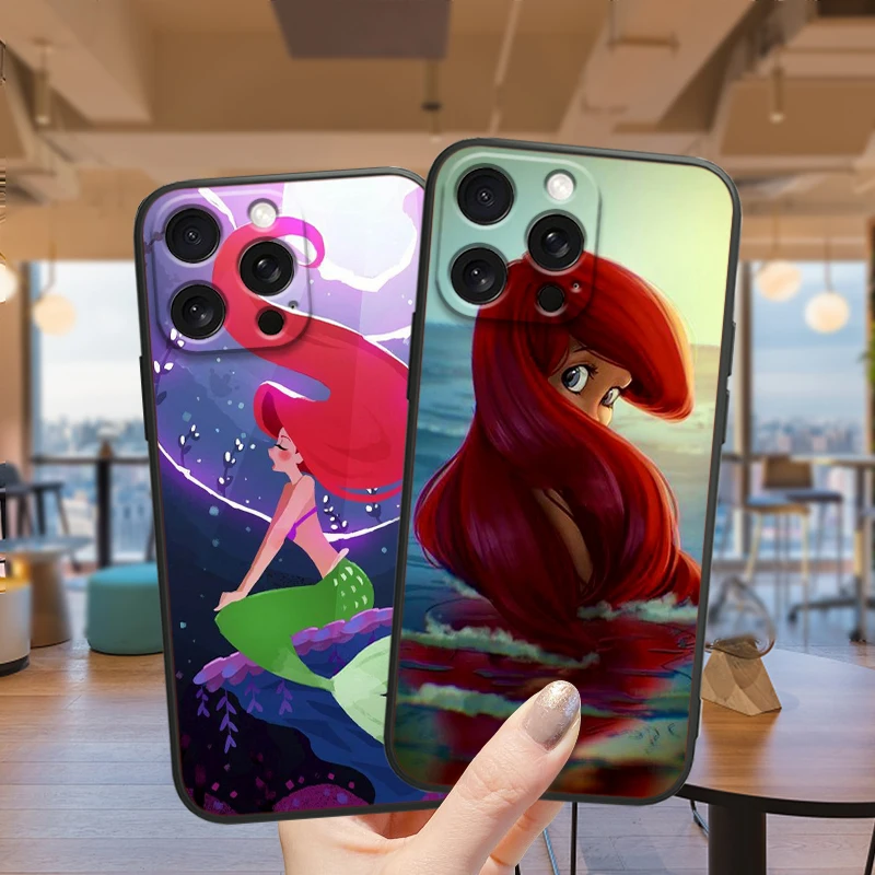 جراب هاتف Disney Ariel حورية البحر الصغيرة ، غطاء أسود لهاتف iPhone 15 و 14 و 13 و 12 و 11 و XS و XR و X و 8 و 7 و SE Pro Max و Plus و Mini #2