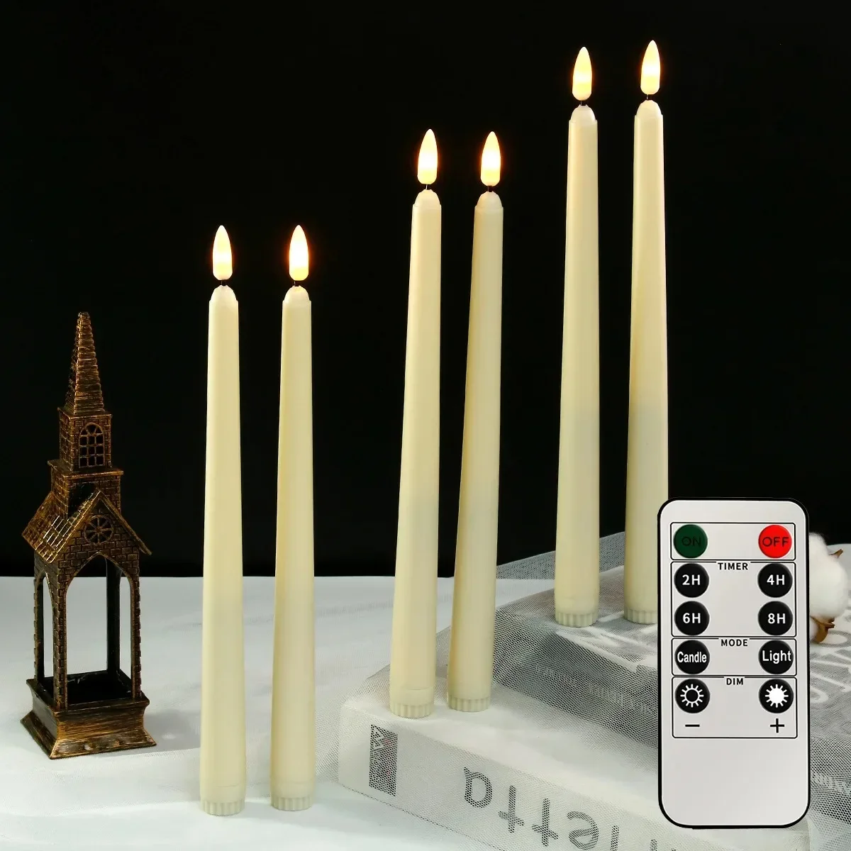 6PCS Wedding Restaurant Decoration LED Electronic Candle Halloween Props 10 Keys Remote Control Long Pole Candles Candle Lantern