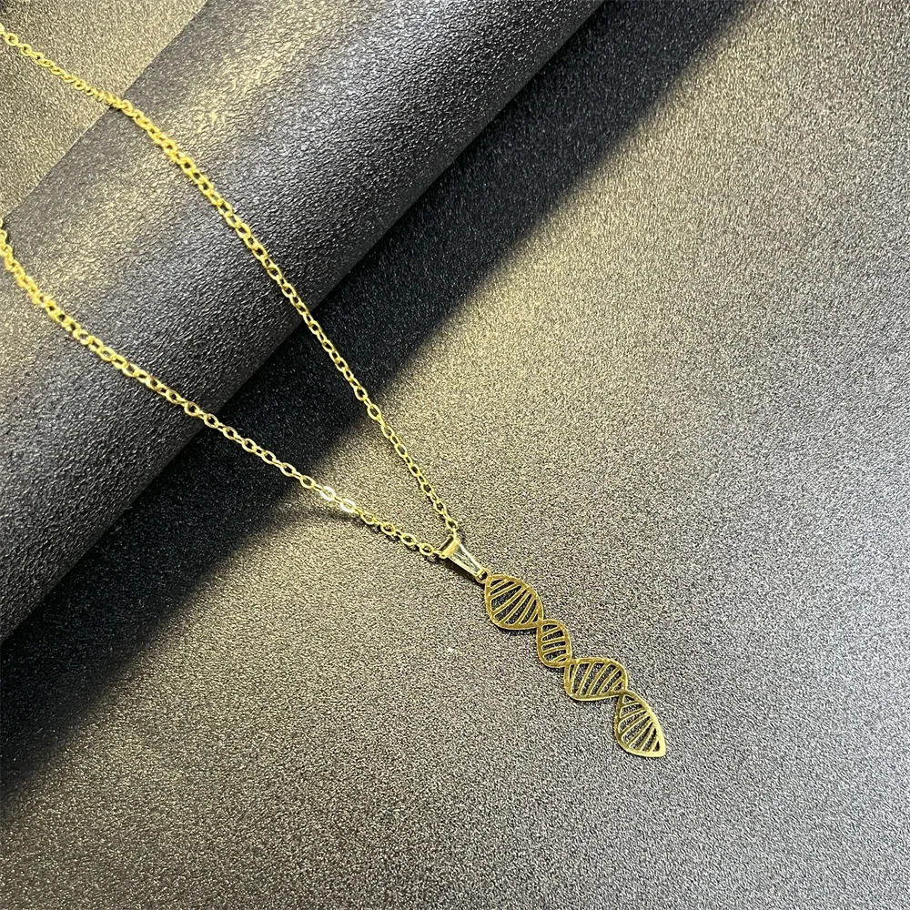 الفولاذ المقاوم للصدأ DNA مزدوجة اللولب قلادة قلادة للرجال جزيئات كيميائية المختنق العلوم مجوهرات المعلم هدية #5