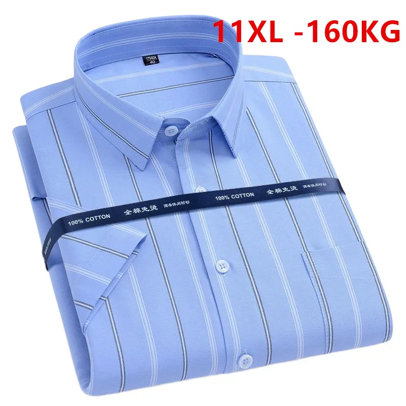 

Summer Men Oxford Shirts Short Sleeve Big Size 8XL 9XL 10XL 11XL Stripe Dress Fit 100% Cotton Business Casual Shirt 160KG Large