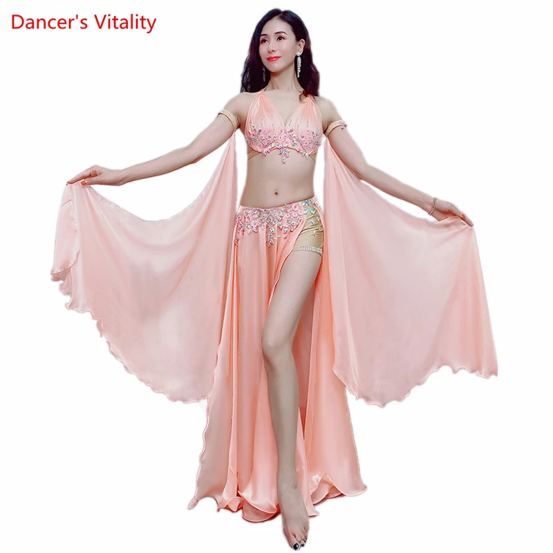 Belly Dance Competiton Costume Set for Women Bra+senior Satin Stones Long Skirt 2pcs Bellydancing Exotic Dancewear Girl's Suit