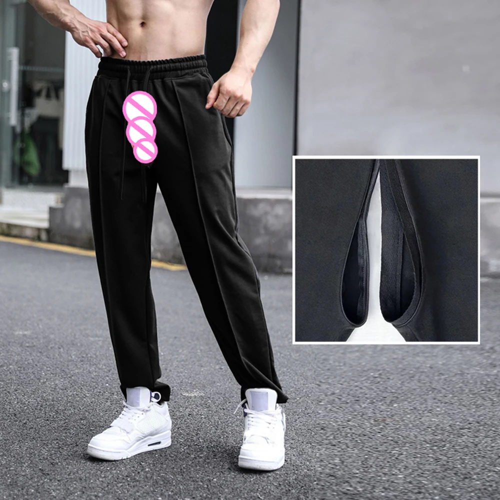 

Men Fashion Clothes Loose Straight Casual Running Pants Men's Invisible Open Crotch Outdoor Sex Fitness Sweatpants Exoticism