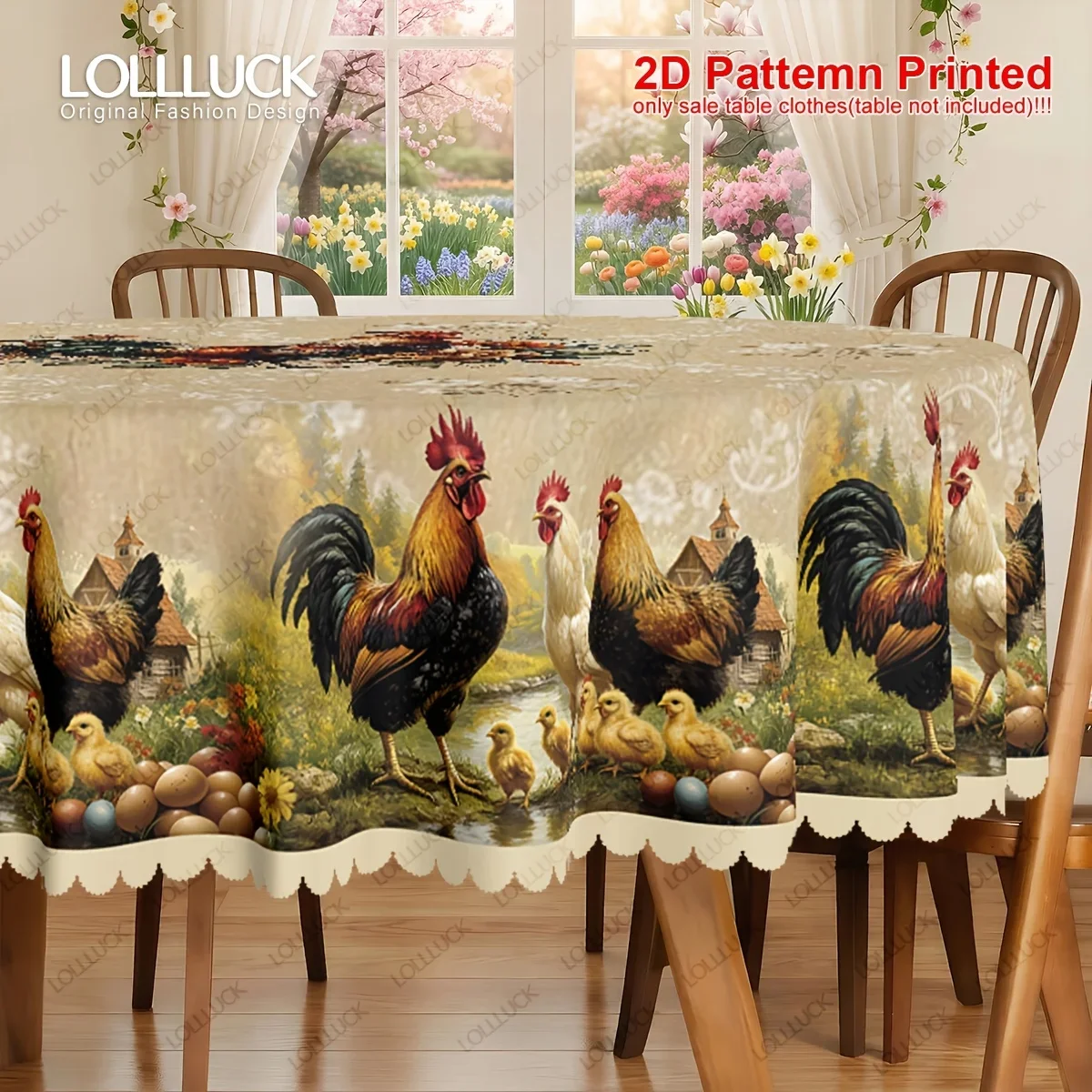 1 piece, chicken-themed party tablecloth, summer vintage little chicken flower country-style printed designxzj