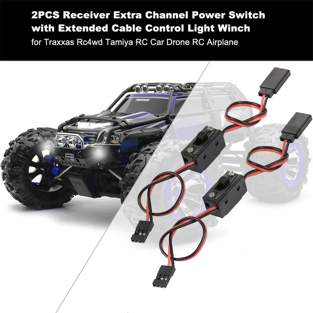 2PCS Receiver Extra Channel Extended Cable with Power Switch for 1/10 1/8 Traxxas Rc4wd Tamiya Axial scx10 RC Car Drone Airplane