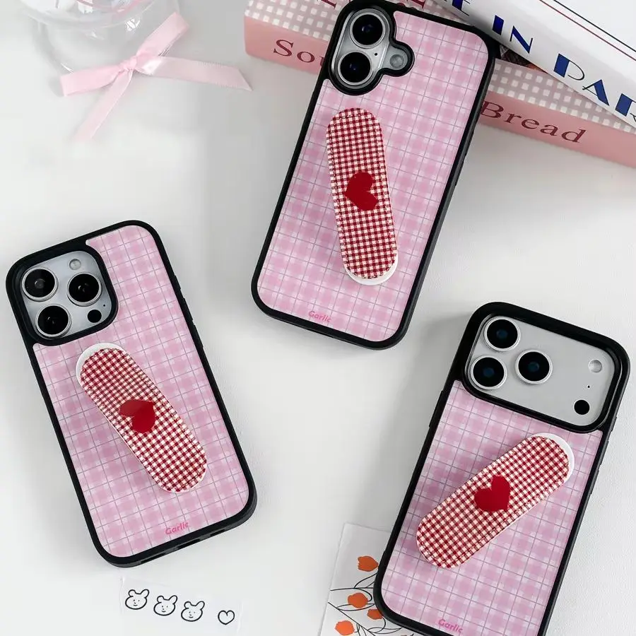 Korean Ins Pink Grid Bulletproof Phone Case For iPhone 17Air 17 16 16E 15 14 13 12 11 Pro Max Plus Mini X XR XS Y2K Sweet Cover