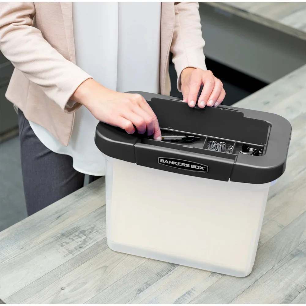 Durable Plastic Letter Size File Organizer Portable Stackable Storage Box with Locking Lid Hanging Rails and Comfortable Handles