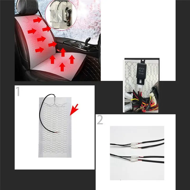 A30F-Universal Built-In Car Seat Heater Kit Fit 2 Seats With 12V Carbon Fiber Heating Pads 3 Levels Control Switch System