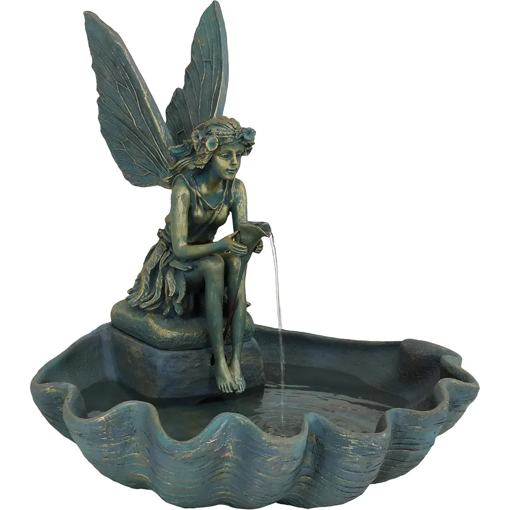 

30-Inch H Fairy Shell Outdoor Water Fountain, Waterfall Feature for The Patio, Lawn, or Yard - Bronze, Waterfall Fountain