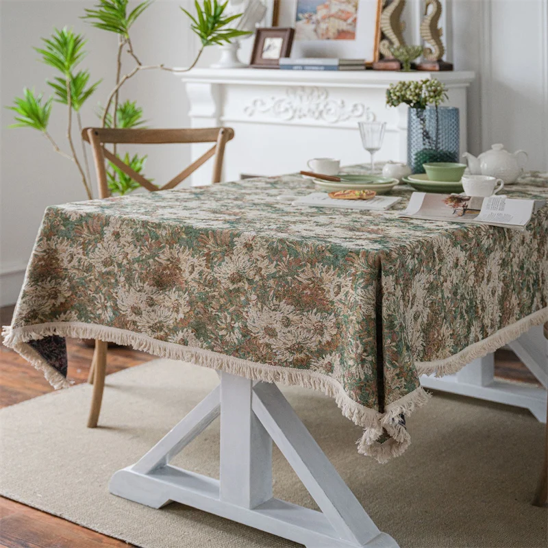 

Thick Tablecloth Oil-proof Tablecloth With Tassel Vintage Rectangle Dustproof Table Cover For Picnic BBQ Home Decor Mantel Mesa