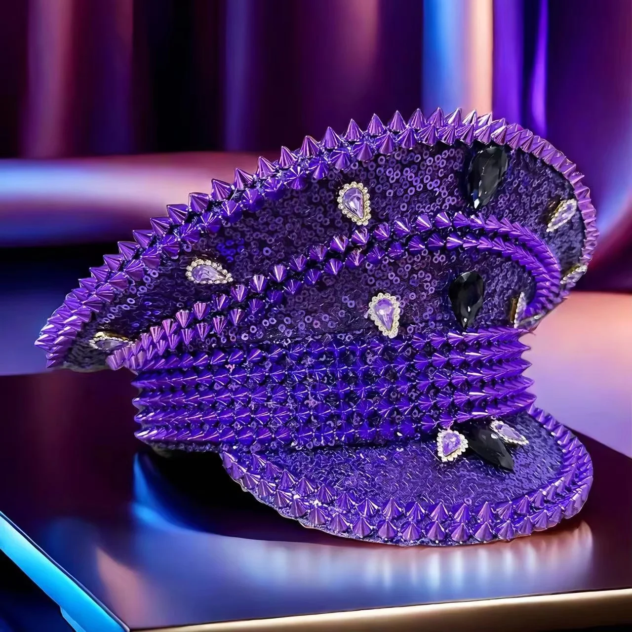 홍루안 바이올렛 스팀펑크 선장 모자, 버닝맨 페스티벌 여성용 라인스톤 장식, 빈티지 군사 액세서리 및 남성용 모자