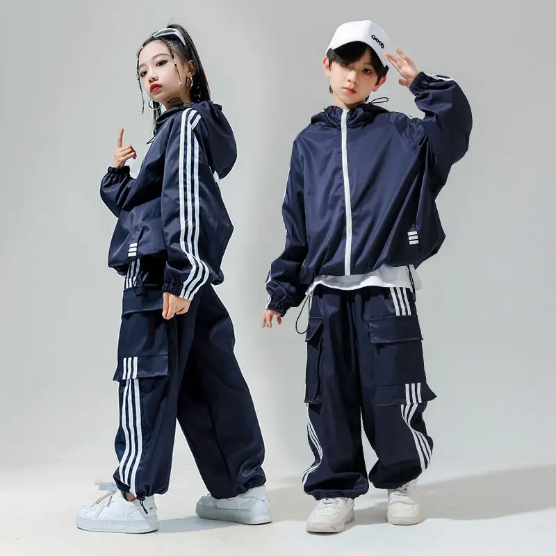 Street Dance Blue Sweater  Pants Girls Jazz Dance Clothes Hiphop Performance Suit Rave Wear Kids outfit  Hip Hop Costume