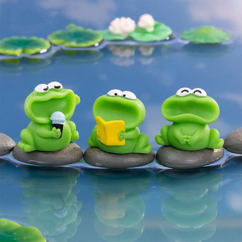 Cartoon Big Mouth Chorus Frogs Figurine Cute DIY Big Mouth Frogs Statue Resin Crafts Mini Frogs Ornament Home Decor