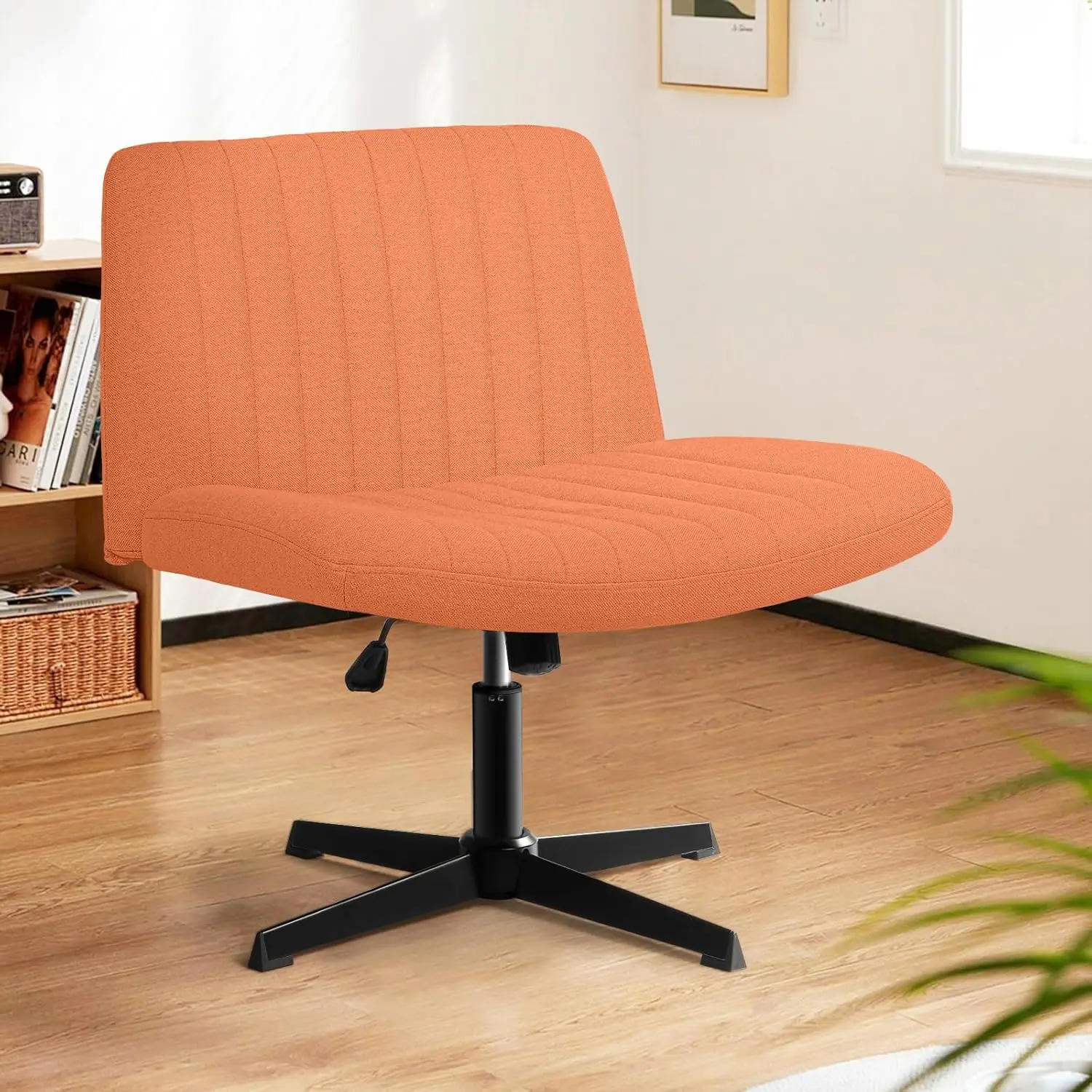 Desk Chair No Wheels, Armless Wide Swivel Home Office Desk Chair,120° Rocking Mid Back Ergonomic Computer Task Vanity Chair